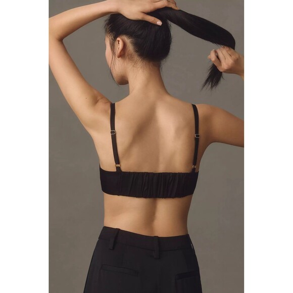 By Anthropologie NWT Gathered Elastic Back Adjustable Straps Satin Micro Bra L - Picture 2 of 8
